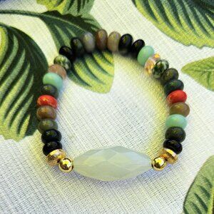 Translucent Milk Bead and Agate Bracelet